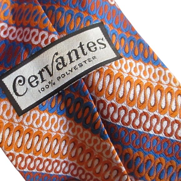 Cervantes Vintage 100% Polyester Necktie With Retro Orange & Blue Geometric - Picture 2 of 3